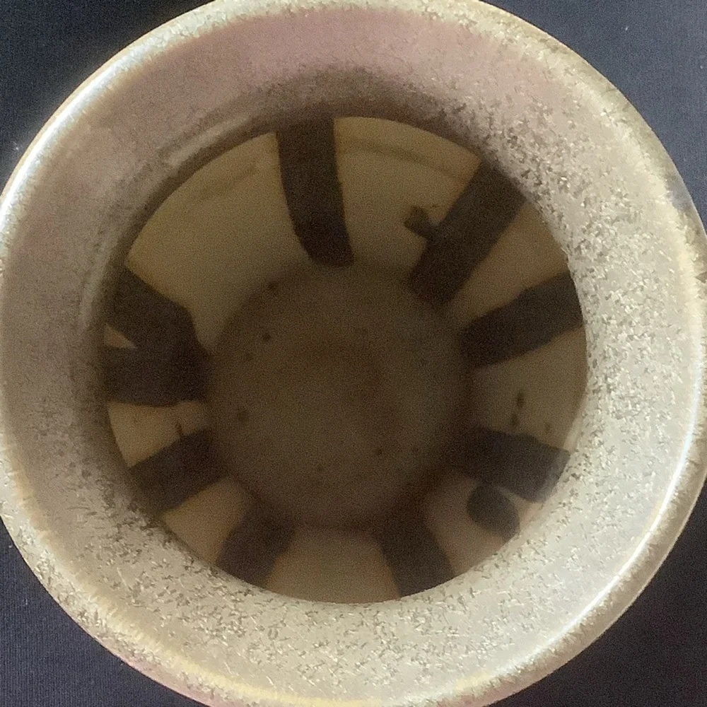 Brown Ceramic Vase with Turquoise Glaze and Round Handles